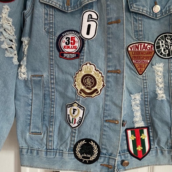 Design Lab Patchwork Distressed Denim Jacket - Picture 3 of 4